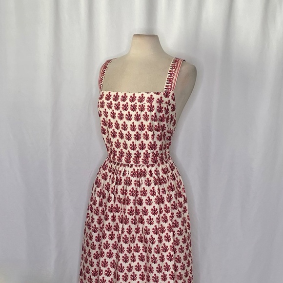NWT!! J. CREW Poplin Apron Dress Floral Block Print Warm Sesame Red Size 16 - Picture 6 of 15